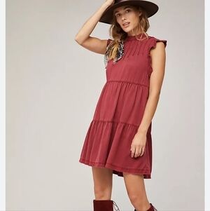 Anthropologie Jeenie Tiered Tunic Dress Burgundy